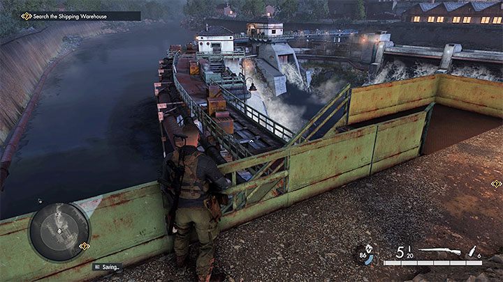 After approaching the dam, you need to decide on what path to choose to reach the main area of the factory - you can walk along the dam or use one of the available zip lines - Sniper Elite 5: Mission 4 (War Factory) map and description - walkthrough - Mission 4 - War Factory - Sniper Elite 5 Guide, Walkthrough