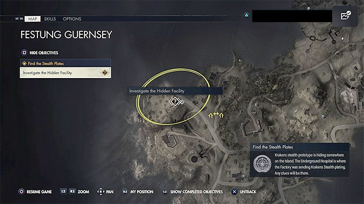 The secret facility is in the northwestern corner of the map (the picture above), and this is another underground location - Sniper Elite 5: Finding Stealth Plates (mission 5) - walkthrough - Mission 5 - Festung Guernsey - Sniper Elite 5 Guide, Walkthrough