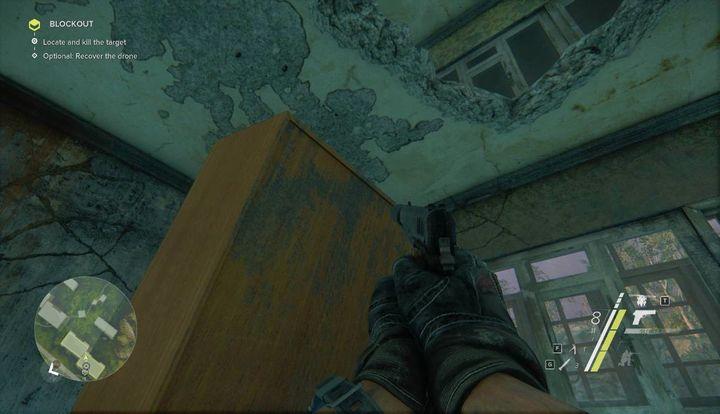 To reach the upper floor, use the wardrobe presented in the screenshot and use the hole in the ceiling - Blockout | Act 1 | Walkthrough - Act 1 - Sniper: Ghost Warrior 3 Game Guide