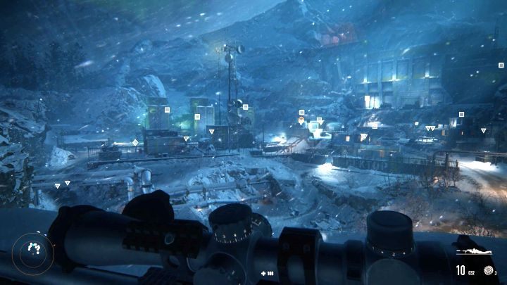 The base is full of enemies - Dmitri himself is marked with a yellow icon. - Sniper Ghost Warrior Contracts: Altai Mountains Walkthrough - Sniper Ghost Warrior Contracts: Walkthrough - Sniper Ghost Warrior Contracts Guide