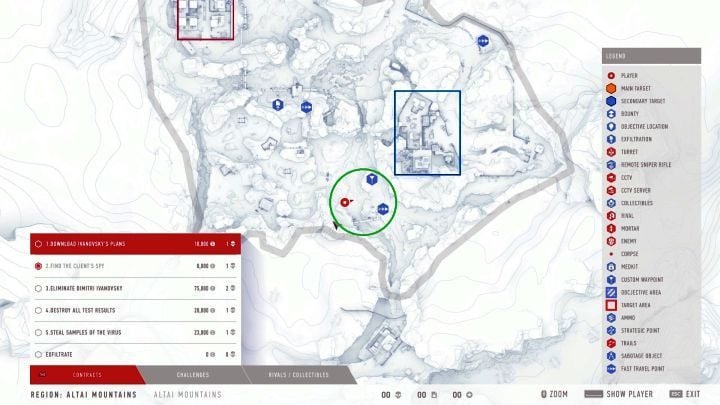 Green indicates the area where you will encounter Ivan Yashin. - Sniper Ghost Warrior Contracts: Altai Mountains Walkthrough - Sniper Ghost Warrior Contracts: Walkthrough - Sniper Ghost Warrior Contracts Guide