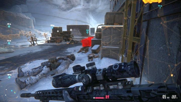 Marked in red is the box you want to interact with. - Sniper Ghost Warrior Contracts: Arakchayev Fortress Walkthrough - Sniper Ghost Warrior Contracts: Walkthrough - Sniper Ghost Warrior Contracts Guide