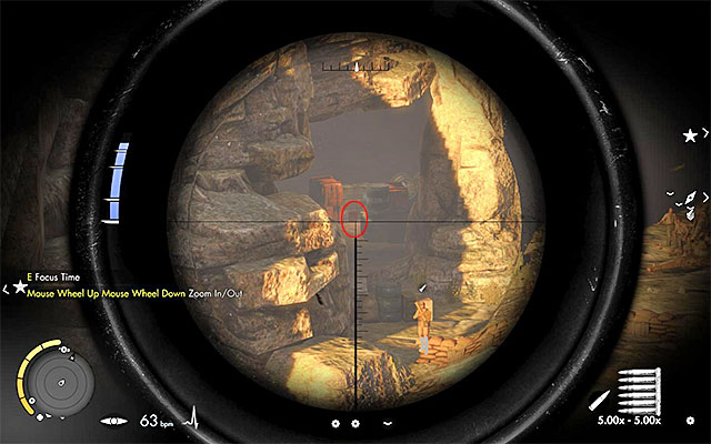 As for the second station, you have to aim at the barrel marked in the above picture to destroy it - Sniper Elite 3 Afrika: Destroying the second artillery station - Sniper Elite 3 Afrika: Mission 3 - Halfaya Pass - Sniper Elite III: Afrika Game Guide