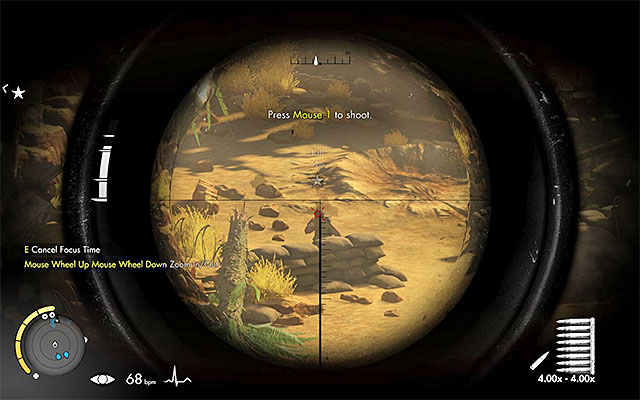 The red diamond informs you of the place your bullet will hit. - Sniper Elite 3 Afrika: Using your sniper rifle - Sniper Elite 3 Afrika: Hints - Sniper Elite III: Afrika Game Guide