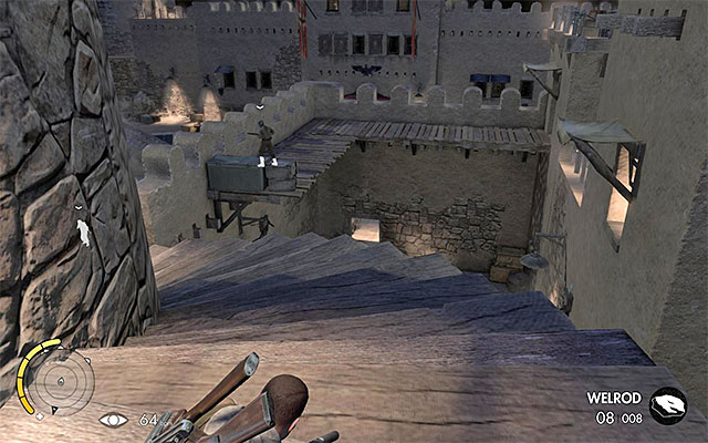 The stairs leading to the eastern part of the fort - Sniper Elite 3 Afrika: Finding the informers cell - Sniper Elite 3 Afrika: Mission 4 - Fort Rifugio - Sniper Elite III: Afrika Game Guide