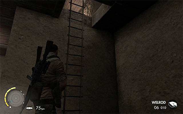 The last secret is located on the second floor and you have to find the ladder shown in the picture above to reach it - Sniper Elite 3 Afrika: Finding the informers cell - Sniper Elite 3 Afrika: Mission 4 - Fort Rifugio - Sniper Elite III: Afrika Game Guide