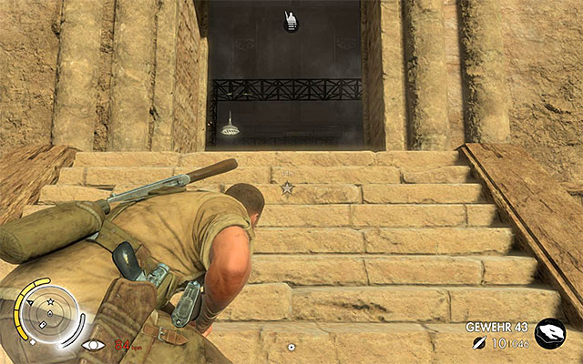 The stairs - Sniper Elite 3 Afrika: Getting to Vahlens command center - Sniper Elite 3 Afrika: Mission 6 - Kasserine Pass - Sniper Elite III: Afrika Game Guide