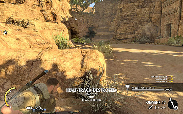 Use a mine or dynamite to destroy the second halftrack - Sniper Elite 3 Afrika: Eliminating the temple guards - Sniper Elite 3 Afrika: Mission 6 - Kasserine Pass - Sniper Elite III: Afrika Game Guide