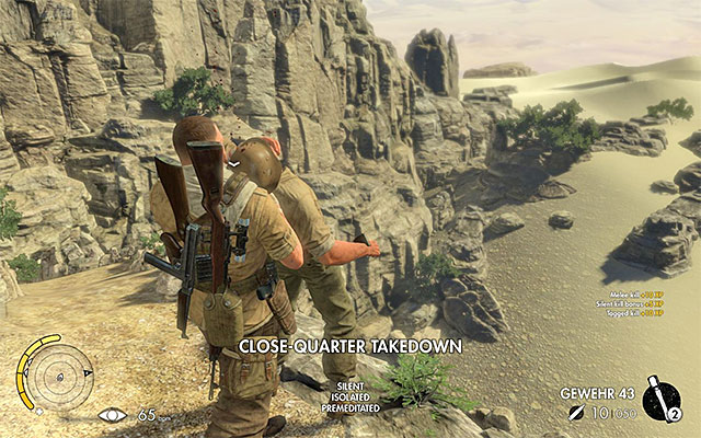 It is best to eliminate, each of the enemies that you encounter, in melee - Sniper Elite 3 Afrika: Reaching the factory - Sniper Elite 3 Afrika: Mission 8 - Ratte Factory - Sniper Elite III: Afrika Game Guide