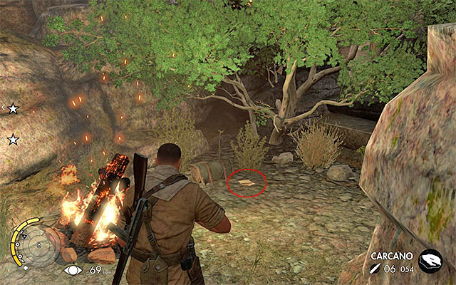 The collectible is on the ground, near the campfire - Sniper Elite 3 Afrika: War Diaries Collectibles - Mission 3 - Sniper Elite 3 Afrika: Collectibles - Mission 3 - Sniper Elite III: Afrika Game Guide