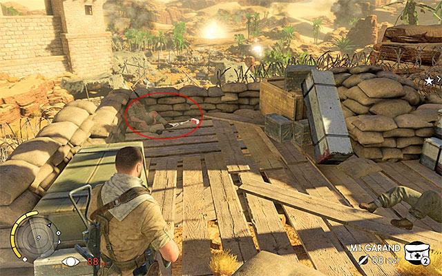 The location of the first secret. - Sniper Elite 3 Afrika: Crossing the mountain pass - Sniper Elite 3 Afrika: Mission 1 - Siege of Tobruk - Sniper Elite III: Afrika Game Guide