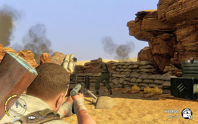 The silenced pistol is perfectly suited to eliminate the rocket launcher crew. - Sniper Elite 3 Afrika: Neutralizing the four Nebelwerfers - Sniper Elite 3 Afrika: Mission 1 - Siege of Tobruk - Sniper Elite III: Afrika Game Guide