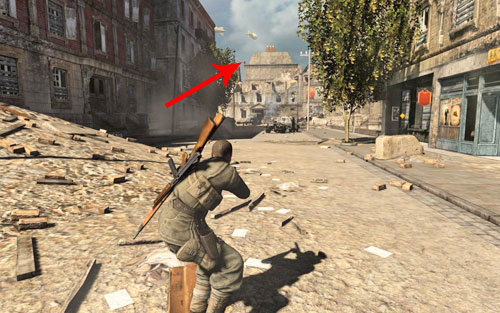 Wait for one of the enemies to enter a building - Mission 1 - Schoneberg Convoy - p. 1 - Walkthrough - Sniper Elite V2 Game Guide & Walkthrough