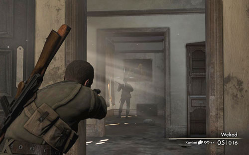 Move further, towards the marked building [#1] - Mission 1 - Schoneberg Convoy - p. 1 - Walkthrough - Sniper Elite V2 Game Guide & Walkthrough