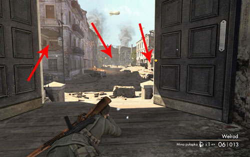 If you decide to eliminate all of them from a distance, the best place to do that will probably be the window to the right of the entrance door [#2] - Mission 1 - Schoneberg Convoy - p. 1 - Walkthrough - Sniper Elite V2 Game Guide & Walkthrough