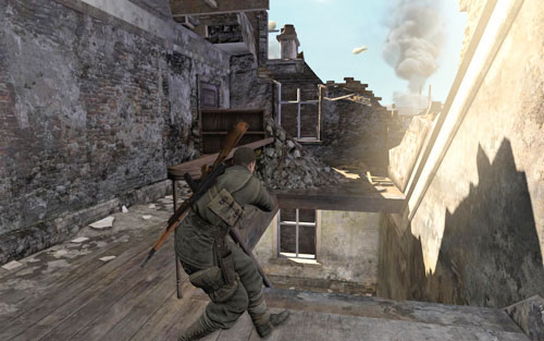 Head further up - after going up another set of stairs you will come across an ammo crate - Mission 1 - Schoneberg Convoy - p. 2 - Walkthrough - Sniper Elite V2 Game Guide & Walkthrough