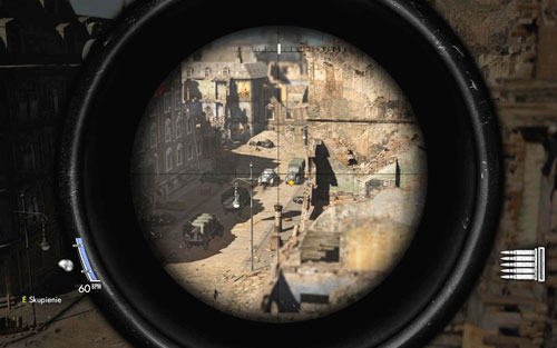 There are two possible moments when you can shoot the charges - either when the armoured vehicle will drive beside them, or when the second truck does (together with the man you need to kill) - Mission 1 - Schoneberg Convoy - p. 2 - Walkthrough - Sniper Elite V2 Game Guide & Walkthrough