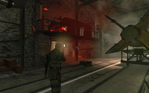 Head to the other side of the tunnel, towards the place where you have to plant the last explosive charge [#9] - Mission 2 - Mittelwerk Facility - p. 2 - Walkthrough - Sniper Elite V2 Game Guide & Walkthrough