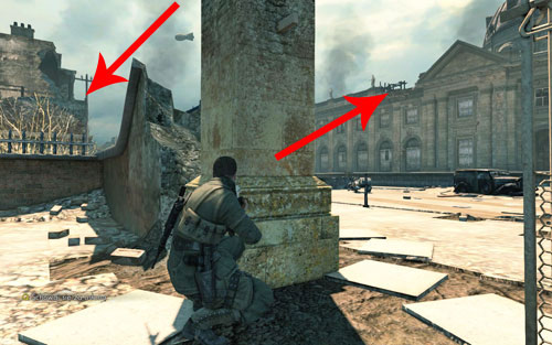 At this point you will find yourself nearly on the square [#1], but considering there are two snipers in the area, your movements are limited - Mission 3 - Kaiser-Friedrich Museum - p. 1 - Walkthrough - Sniper Elite V2 Game Guide & Walkthrough