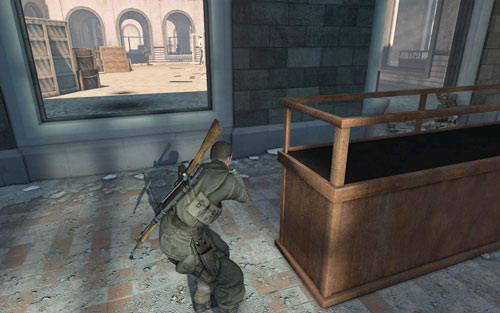 Keep going left, try to stick to the wall and avoid getting noticed through the large windows - Mission 3 - Kaiser-Friedrich Museum - p. 2 - Walkthrough - Sniper Elite V2 Game Guide & Walkthrough