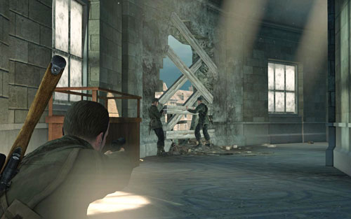 Go up the stairs [#9] to find a single soldier - Mission 3 - Kaiser-Friedrich Museum - p. 2 - Walkthrough - Sniper Elite V2 Game Guide & Walkthrough