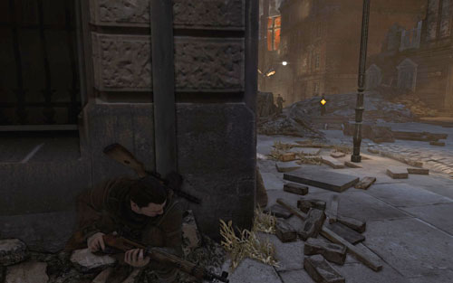 The street should still be patrolled by two enemies - Mission 5 - St. Olibartus Church - p. 1 - Walkthrough - Sniper Elite V2 Game Guide & Walkthrough