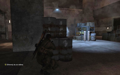 Hide behind the barrels and wait for the second soldier who came up the stairs to return down - Mission 6 - Tiergarten Flak Tower - p. 2 - Walkthrough - Sniper Elite V2 Game Guide & Walkthrough
