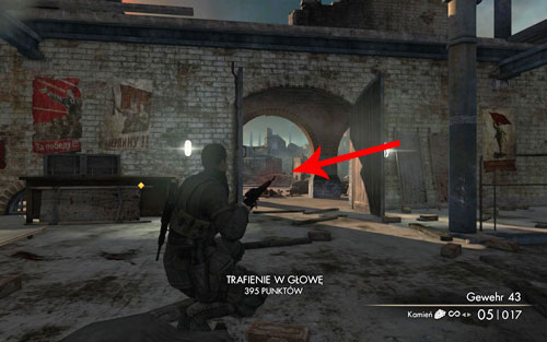 After getting to the higher position, you will encounter two more snipers (its worth to stand closer to the left, as theres a sniper in the distance which you will have to take care of soon), who will come in running any minute - Mission 7 - Karlshorst Command Post - p. 2 - Walkthrough - Sniper Elite V2 Game Guide & Walkthrough