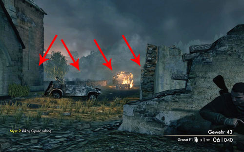 Continue onwards very slowly, towards the marked point [#1] - Mission 9 - Koepenick Launch Site - Walkthrough - Sniper Elite V2 Game Guide & Walkthrough