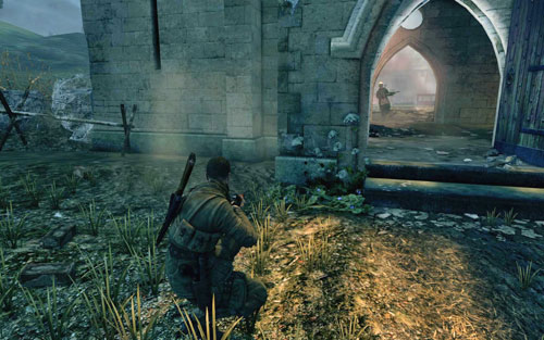 Once youre certain youve killed everyone, head into the church - there are two enemies inside - Mission 9 - Koepenick Launch Site - Walkthrough - Sniper Elite V2 Game Guide & Walkthrough