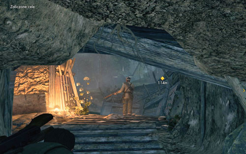 From the church, head to the marked spot where you can crawl into the trenches [#2] - Mission 9 - Koepenick Launch Site - Walkthrough - Sniper Elite V2 Game Guide & Walkthrough