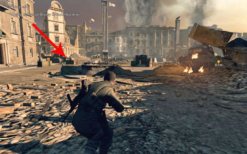 After getting rid of all of them, leave the building and head to the opposite one [#3], which will lead you to the Brandenburg Gate square - after jumping through a hole on one of the floors - Mission 10 - Brandenburg Gate - p. 2 - Walkthrough - Sniper Elite V2 Game Guide & Walkthrough