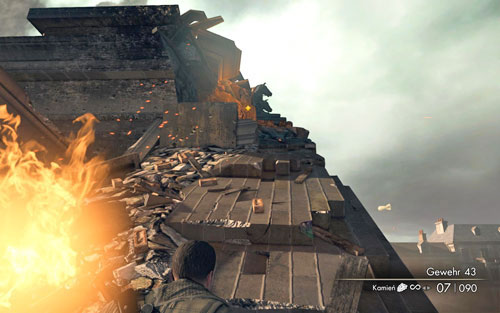 Head inside the marked building [#6], from which you can get onto the gate - Mission 10 - Brandenburg Gate - p. 2 - Walkthrough - Sniper Elite V2 Game Guide & Walkthrough