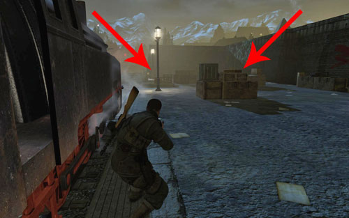 Slowly move onwards, trying to stick to the train cars - DLC - Assassinate the Fuhrer - Walkthrough - Sniper Elite V2 Game Guide & Walkthrough