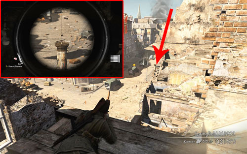 The bottle is on an advertising column [#2] - its best visible from the vantage point, when you need to stop the convoy - Mission 1 | Wine Bottles and Gold Bars - Wine Bottles and Gold Bars - Sniper Elite V2 Game Guide & Walkthrough