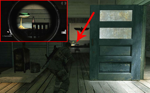 The bottle is standing on a desk inside the second building [#2] - the one which is higher on the map - Mission 2 | Wine Bottles and Gold Bars - Wine Bottles and Gold Bars - Sniper Elite V2 Game Guide & Walkthrough