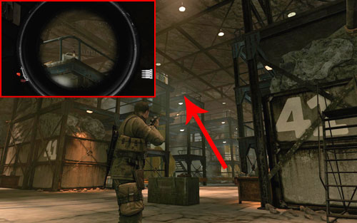 At the top of one of the scaffoldings [#4], right after reaching the part of the compound with the office - Mission 2 | Wine Bottles and Gold Bars - Wine Bottles and Gold Bars - Sniper Elite V2 Game Guide & Walkthrough