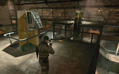 At the top of the scaffolding on the right [#8] (heading towards the office) - Mission 2 | Wine Bottles and Gold Bars - Wine Bottles and Gold Bars - Sniper Elite V2 Game Guide & Walkthrough