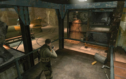 At the top of the scaffolding on the right [#9] (heading towards the office) - Mission 2 | Wine Bottles and Gold Bars - Wine Bottles and Gold Bars - Sniper Elite V2 Game Guide & Walkthrough