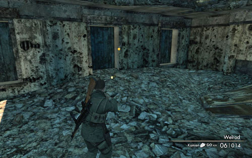 Inside the first building you pass by [#1] on the left, while going along the street that you had to clear - Mission 3 | Wine Bottles and Gold Bars - Wine Bottles and Gold Bars - Sniper Elite V2 Game Guide & Walkthrough