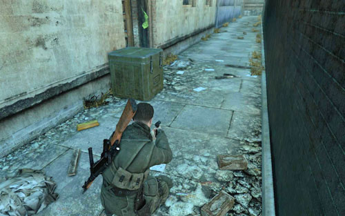 At the end of a long street [#3], right behind a crate, beside a door - Mission 3 | Wine Bottles and Gold Bars - Wine Bottles and Gold Bars - Sniper Elite V2 Game Guide & Walkthrough