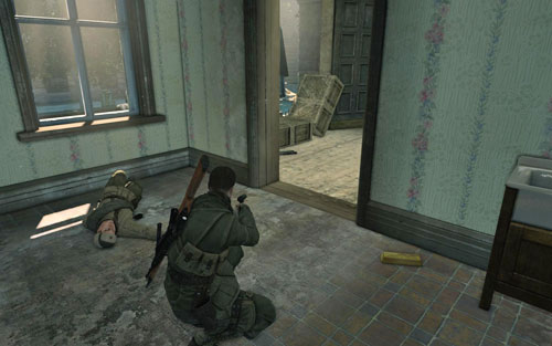 Inside the room where you eliminated the first soldiers inside the building [#4] with a door blocked by a truck - Mission 3 | Wine Bottles and Gold Bars - Wine Bottles and Gold Bars - Sniper Elite V2 Game Guide & Walkthrough