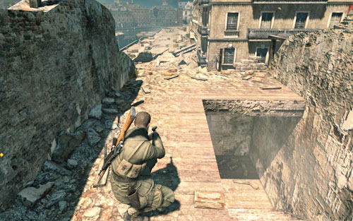 On the building beside which theres a four-man patrol [#5] - Mission 3 | Wine Bottles and Gold Bars - Wine Bottles and Gold Bars - Sniper Elite V2 Game Guide & Walkthrough