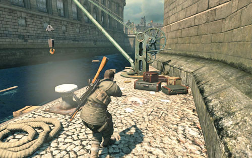 By the crane [#6] right beside the bridge where you have to plant explosives - Mission 3 | Wine Bottles and Gold Bars - Wine Bottles and Gold Bars - Sniper Elite V2 Game Guide & Walkthrough