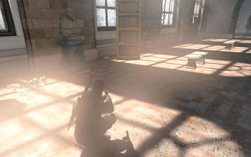 Inside one of the corridors of the museum [#7] - on the path suggested in the walkthrough, maximally to the left after crossing the second square - Mission 3 | Wine Bottles and Gold Bars - Wine Bottles and Gold Bars - Sniper Elite V2 Game Guide & Walkthrough