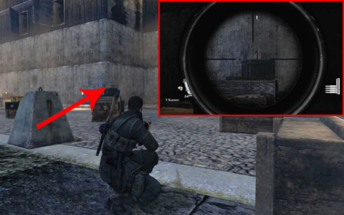 On the crate right before heading into the flak tower [#2] - Mission 6 | Wine Bottles and Gold Bars - Wine Bottles and Gold Bars - Sniper Elite V2 Game Guide & Walkthrough