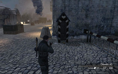 To the right of the main entrance to the flak tower, theres a guard booth [#4] and beside it the gold - Mission 6 | Wine Bottles and Gold Bars - Wine Bottles and Gold Bars - Sniper Elite V2 Game Guide & Walkthrough