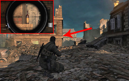 On the ledge [#1] right after getting to the first intersection and killing two soldiers - Mission 7 | Wine Bottles and Gold Bars - Wine Bottles and Gold Bars - Sniper Elite V2 Game Guide & Walkthrough