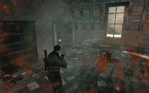 After reaching the top of the building using the stairs, turn right - the Gold Bar is on the cupboard [#9] inside the room - Mission 8 | Wine Bottles and Gold Bars - Wine Bottles and Gold Bars - Sniper Elite V2 Game Guide & Walkthrough