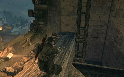 At the top of the church tower [#2] - firstly you need to go up the stairs and afterwards climb up a couple times - Mission 9 | Wine Bottles and Gold Bars - Wine Bottles and Gold Bars - Sniper Elite V2 Game Guide & Walkthrough